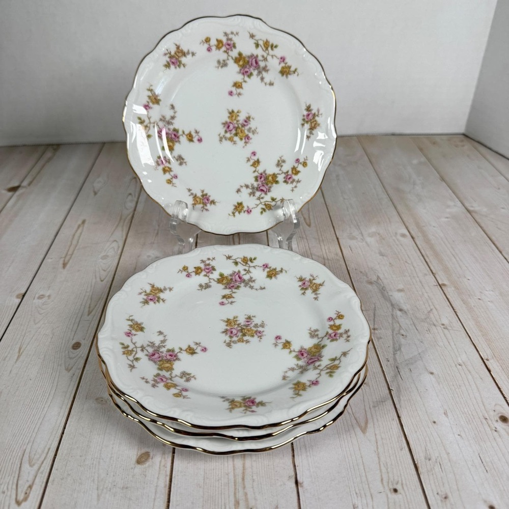 Johann Haviland Michele Bavaria Bread Plates Set 4 Floral Gold Trim 6 1/8"